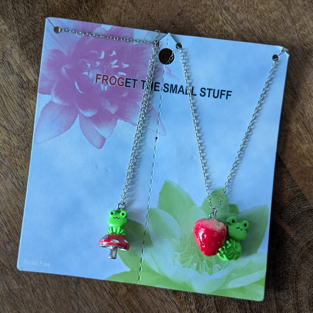 Strawberry & Mushroom Frogs Best Friends Necklace Set